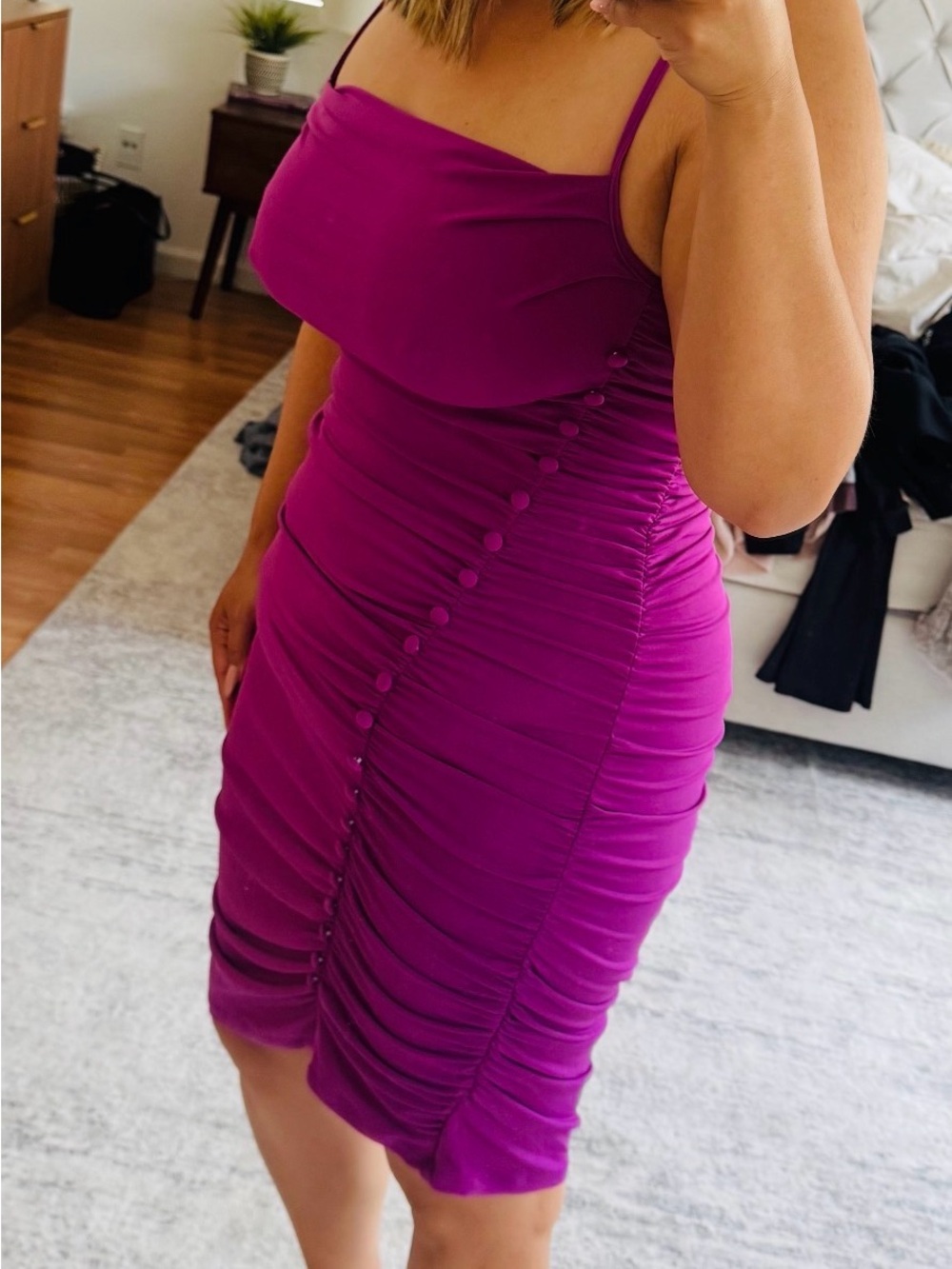 Button side ruched bodycon dress